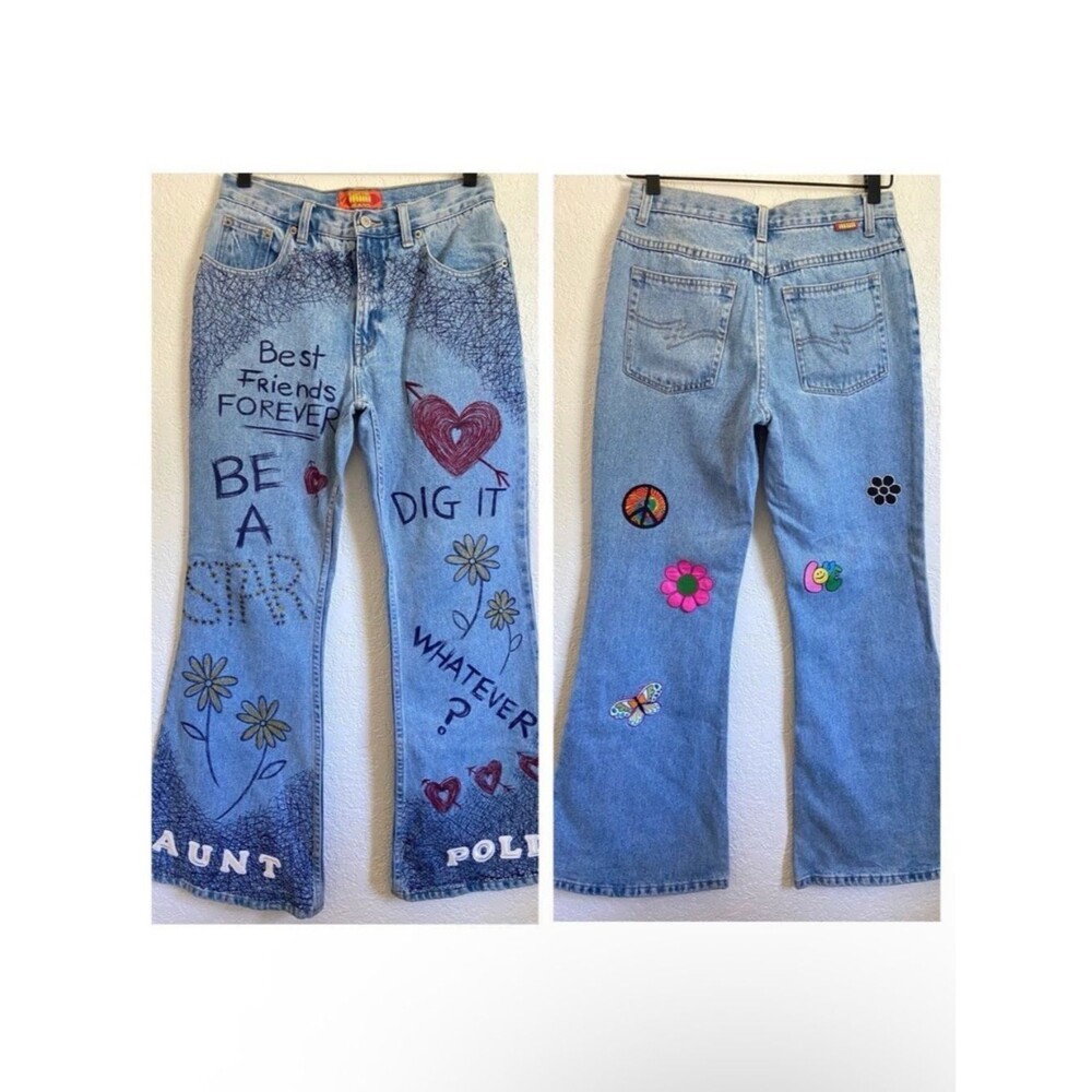 Vintage Squeeze Graffiti Flared Jeans